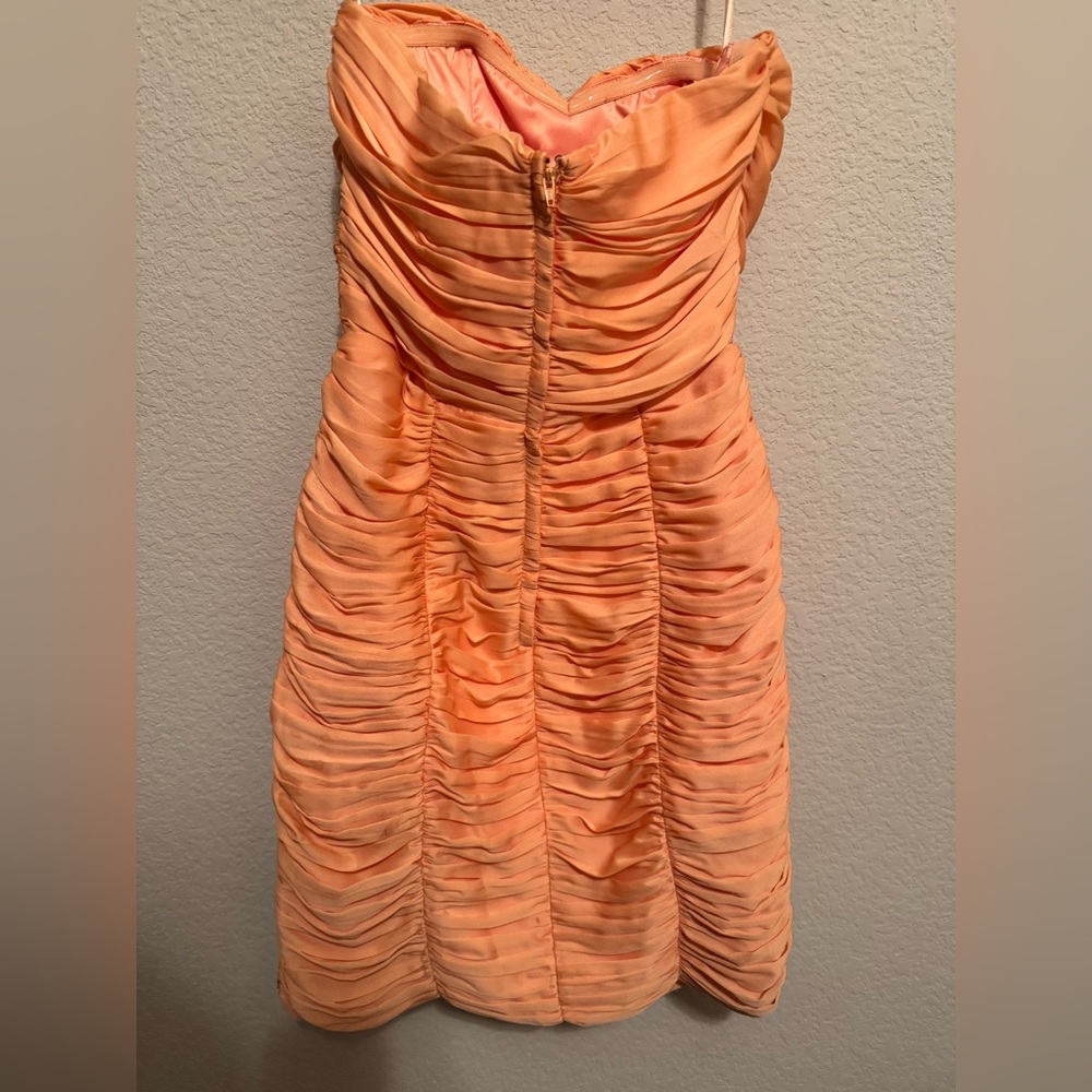 Ruched Coral Strapless Mini Dress | Bodycon Party Dress - Picture 3 of 9